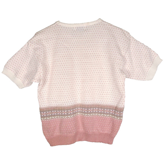 Vintage Frankenmuth Woolen Mill Sweater Small Pink Heart Fair Isle Cottagecore - Picture 2 of 12